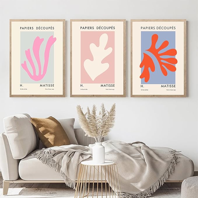 Henri Matisse Wall Art Abstract Plants Canvas Painting Prints Pink Leaves Canvas Abstract Art Prints,Matisse Prints, Art Exhibition Poster Leaves and Flower Nordic Modern Picture for Living Room On
