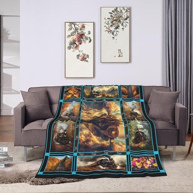 Train Blanket Jet Train Throw Blanket Flannel Stuff Merch Cozy Decor Fleece Soft Plush Fuzzy Warm Lightweight Bedding Gifts for Kids Women Men Girls Boy Couch 80"X60"