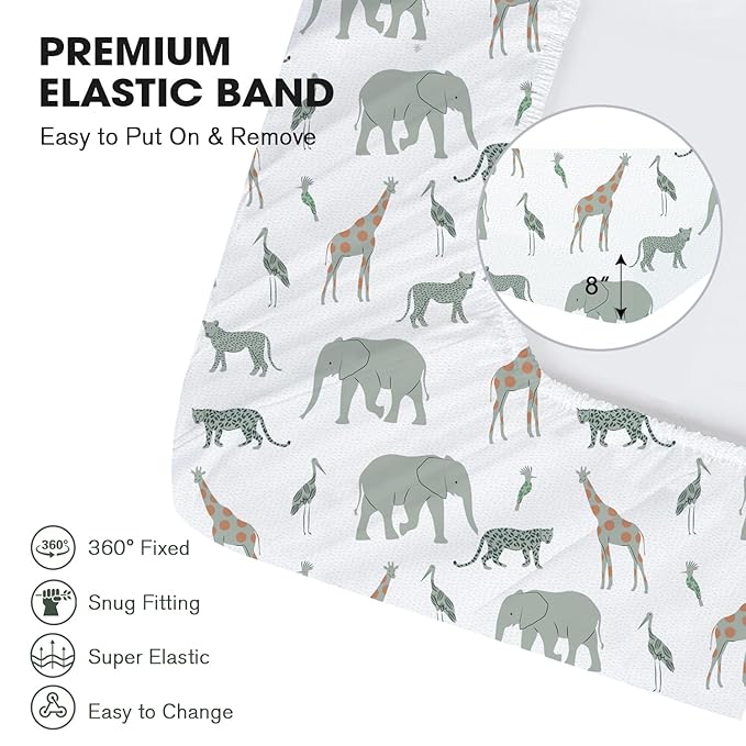Little Grape Land Crib Sheets for Boys and Girls 2pk Baby Crib Fitted Sheet for Standard Size Crib and Toddler Mattress Super Soft Baby Sheet, Safari