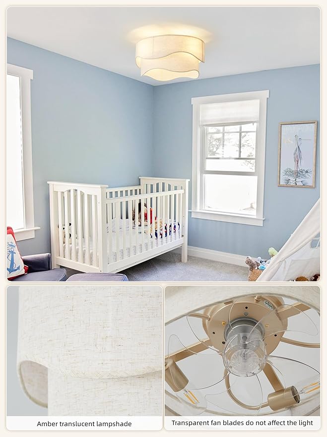 Flush Mount Ceiling Fan with Lights, 20" Low Profile Boho Ceiling Fan with Light Remote Control, Caged with 6 Speeds for Bedroom, Nursery, Living Room