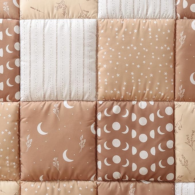 The Peanutshell 3 Piece Baby Crib Bedding Set for Boys & Girls - Newborn, Infant & Toddler Nursery Bed Set Decor with Fitted Crib Sheet, Dust Ruffle, Crib Comforter - Boho Celestial