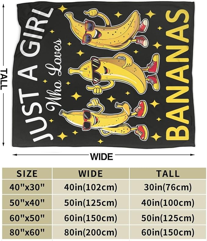 Banana Blanket Just A Girl Who Loves Bananas Throw Blanket Flannel Stuff Merch Cozy Decor Fleece Plush Fuzzy Warm Soft Lightweight Bedding Gifts for Women Men Girl Boy Couch 80"X60"