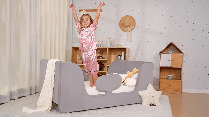 Toddler Bed, Whole Soft Padded Toddlers Floor Bed Frame, Kids Beds with Extra Safety Broad, Toddler Beds for Girls Boys Children - Standard Crib Size (Mattress NOT Included)