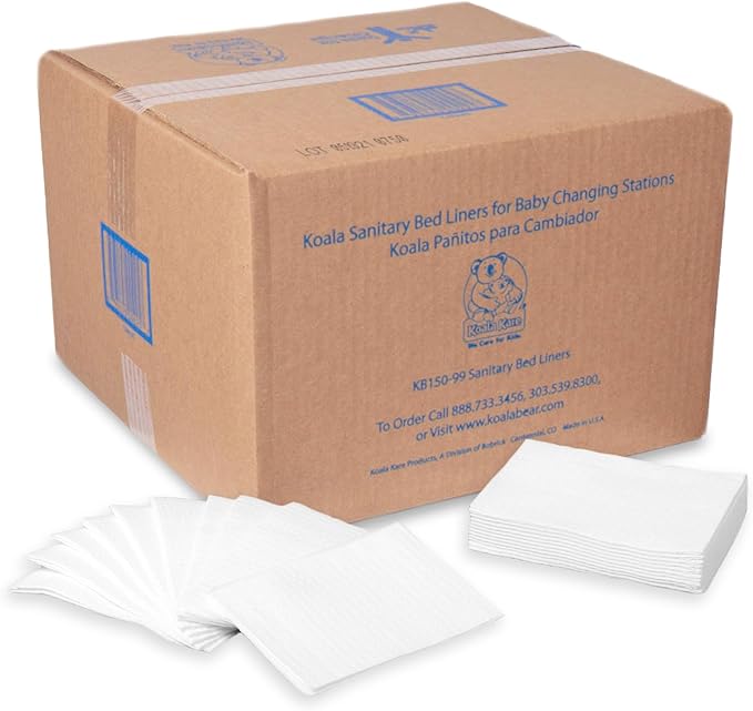 KoalaKare Sanitary Bed Liners for Baby Changing Stations – 3-Ply Biodegradable, Moisture-Resistant Quilted Liners, Eco-Friendly - 500 Liners (Model KB150-99)