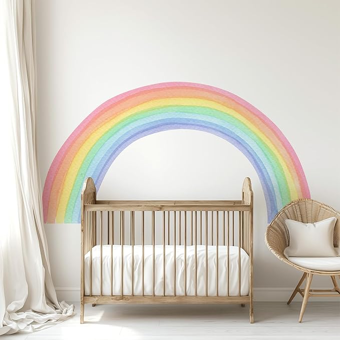 Watercolor Rainbow, Sun, Polka Dots Wall Decal for Kids Room, Nursery, Baby Room Decor, Polka Dots Mural, Rainbow Wallpaper (Rainbow, Large)