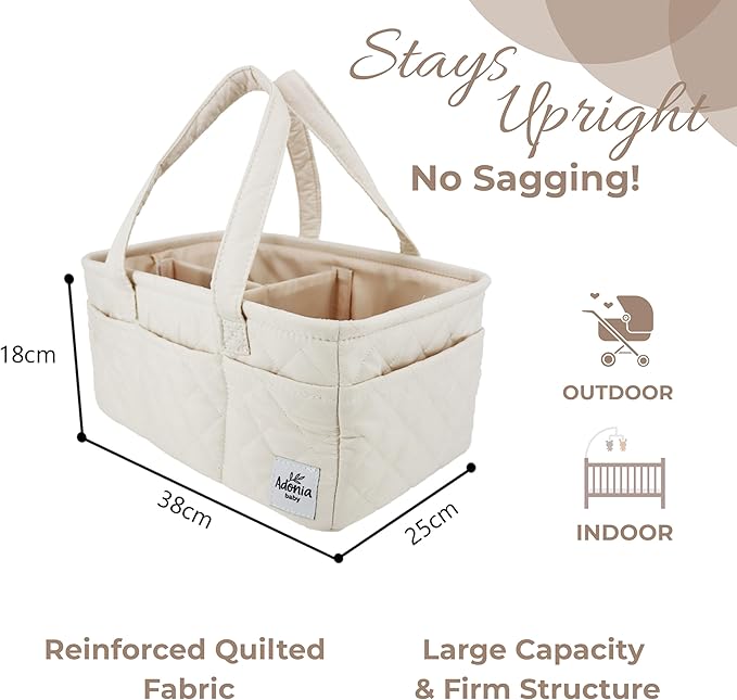 Adonia & Co Diaper Caddy Organizer – Large Nursery Storage Basket for Newborn Essentials – Portable & Machine Washable (Beige)