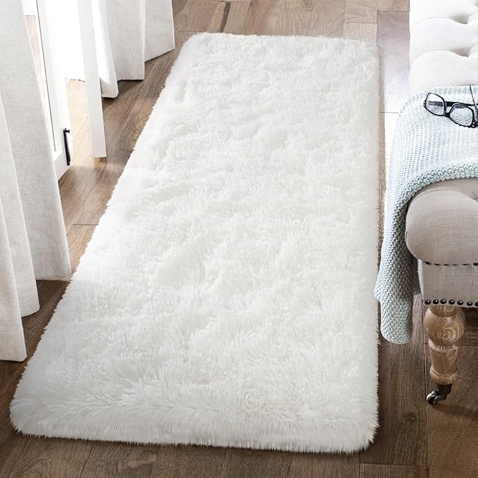 BENRON Fluffy Runner Rugs 2x4, Soft Long Runners for Bedroom Hallyway Entryway Kitchen, Washable Fuzzy Throw Rug for Kids Girls Room Decor Photo Prop, Cream White