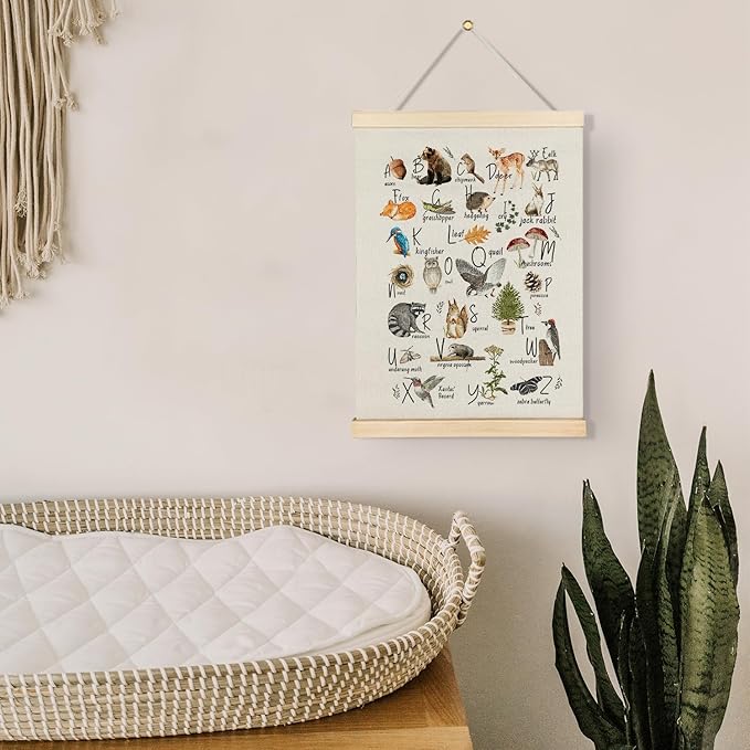 Qvapt Nursery Animals Alphabet Wood Poster Hanger 16×24,Wild Animals Nursery Art,Animal Classroom Decor,Wild Animal Alphabet Canvas Wall Art Decor For Toddler Playroom Dorm Bedroom Classroom