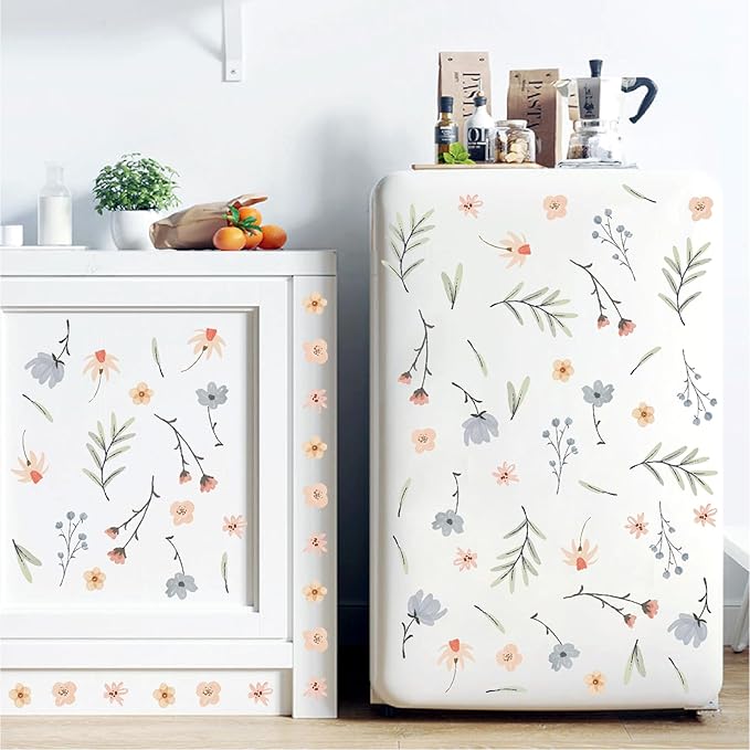 Boho Floral Wall Decals Small Flower Leaf Wall Sticker Botanical Plant Green Leaves Wall Decals Removable Tree Leaf Decal Boho Floral Stickers for Nursery Girls Room Bedroom Decor