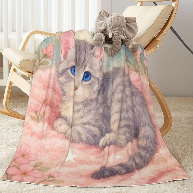Ship Next Day Personalized Baby Blanket for Kids, Custom Baby Blanket with Name, Super Soft Flannel Blankets, Custom Cat Animal Blankets Baby Gifts for Christmas.
