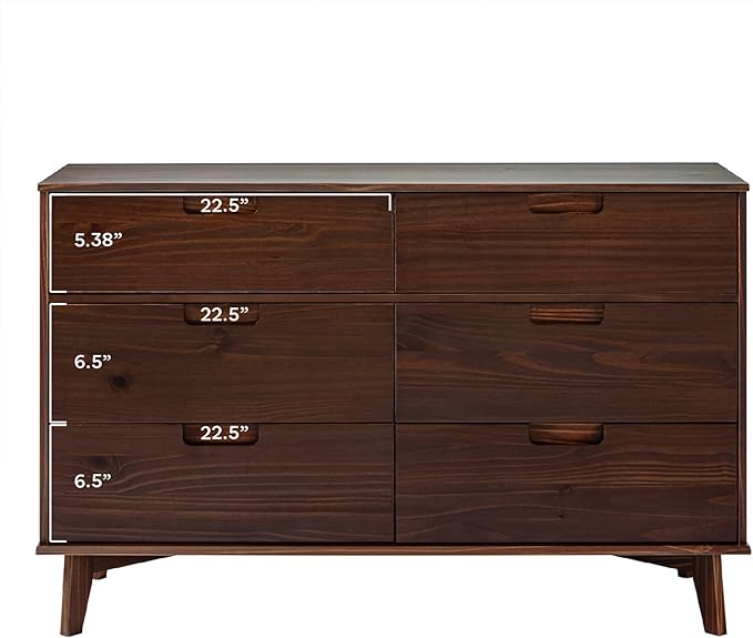 Walker Edison Sloane 6-Drawer Groove Handle Solid Wood Dresser, 52 Inch, Walnut