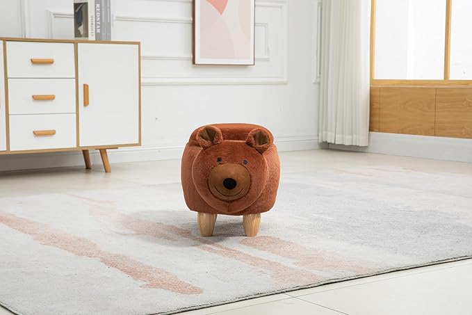 Home 2 Office Bear Ottoman for Kids' Bedroom, Playroom, Nursery, and Living Room, Animal Ottoman with Storage, Footstool for Kids, Brown