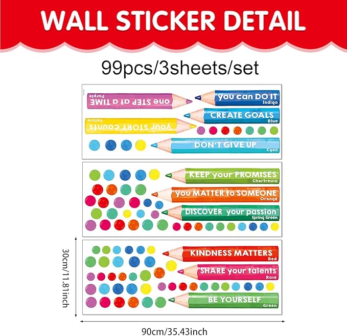 Inspirational Wall Decals, Multicolor Pencils Polka Dots Wall Stickers, Peel and Stick Motivational You Can Do It Wall Decor for Playroom Classroom Nursery Preschool Decoration