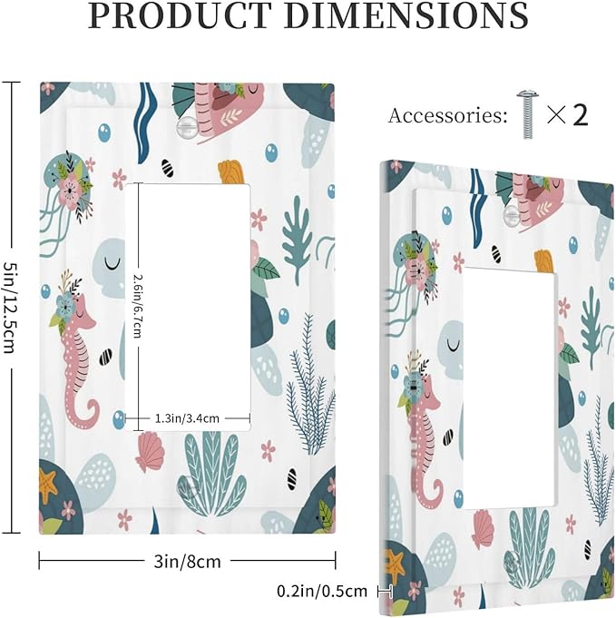 Underwater Floral Turtle Animal Single Rocker Light Switch Covers 1 Gang Outlet Cover Wall Plate Decorative GFCI Switchplate Faceplate for Nursery Kidsroom Bedroom Decor