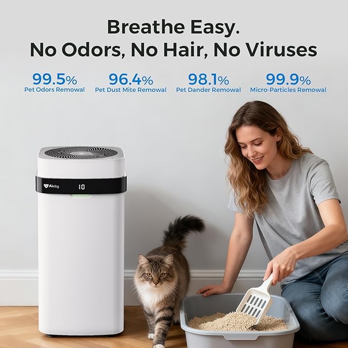 Airdog Air Purifier for Home Pets Air Filters Covers Up to 1614 Ft² TPA Technology Filter with Air Quality Display,Quiet Air Cleaner with Washable Filter,Remove Dust Smoke Odor,Smart Control
