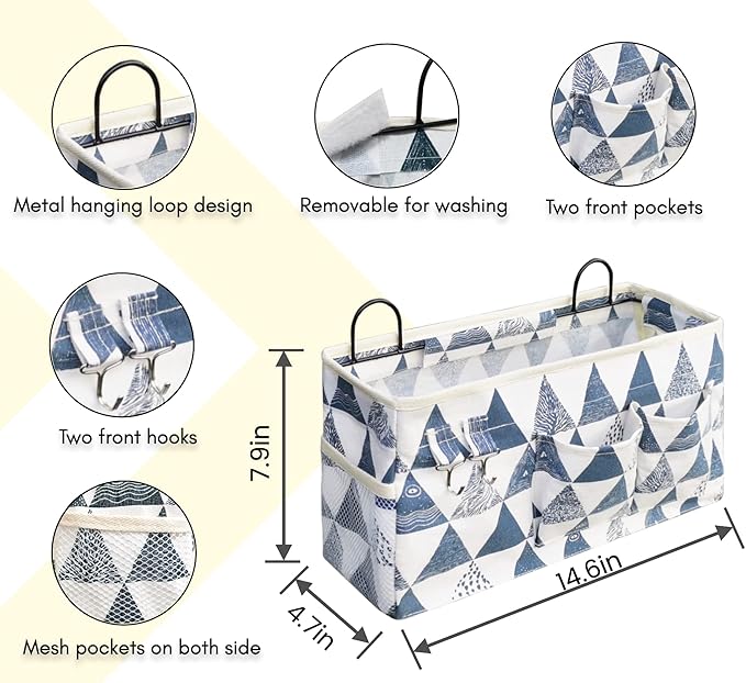 3pcs Large Wall Hanging Organizer Bag, Linen Fabric Door Hanging Storage Baskets with Pockets, Waterproof Bin for Kitchen, Bedroom, Office, RV Camper (Triangle)