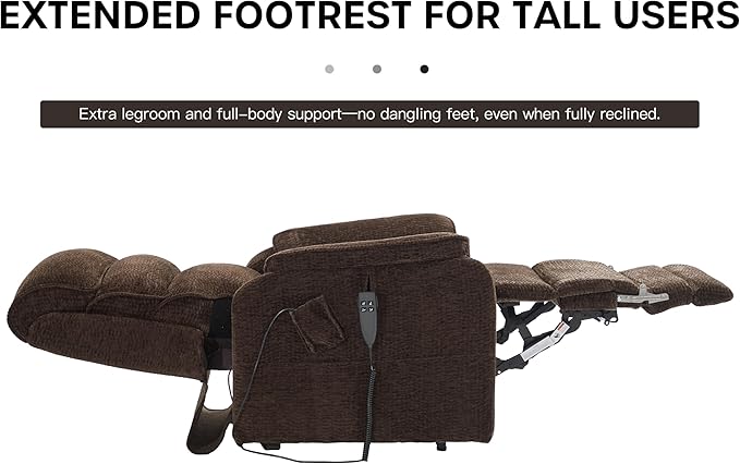 DYNOX 350 LBS Tall Man Power Dual Motor Lift Recliners Chairs for Elderly Lay Flat Lift Chair with Infinite Positions, Heat & Massage, Supports(9198L,Chenille,Brown)