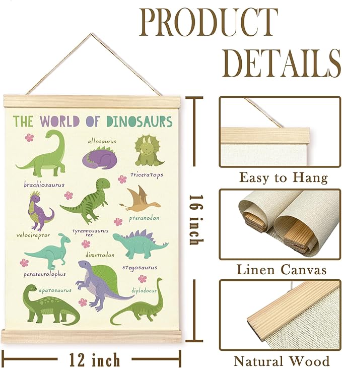 CGBHW Educational Dinosaur Species Tracks Poster Hanger Frame Set of 2 12x16, Dino Room Decor for Boys, Cute Learning Posters Wall Art Hanging Decor for Toddler Kids Baby Room Nursery Bedroom