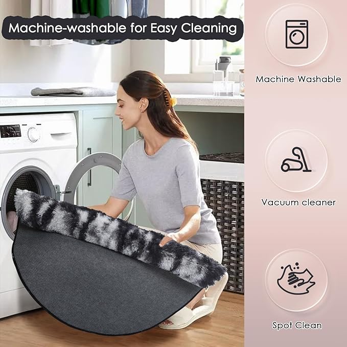 Amdrebio Black White Grey Round Rug 5Ft Circle Area Rugs for Living Room Bedroom, Fluffy Fuzzy Shaggy Furry Rugs for Kids Room Dorm Home Office, Shag Plush Floor Modern Cool Carpet for Men Teen Boys