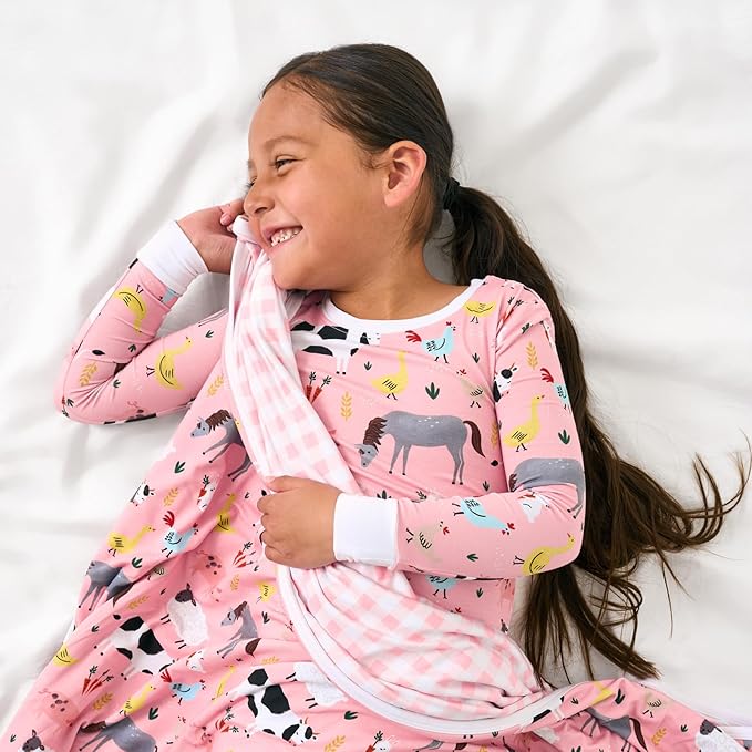 Little Sleepies Cloud Blanket, Soft Viscose from Bamboo Toddler & Baby Blanket for Boys & Girls, Lightweight, Perfect for Hot Sleepers, 50" x 50", Large (Pink Farm Animals)