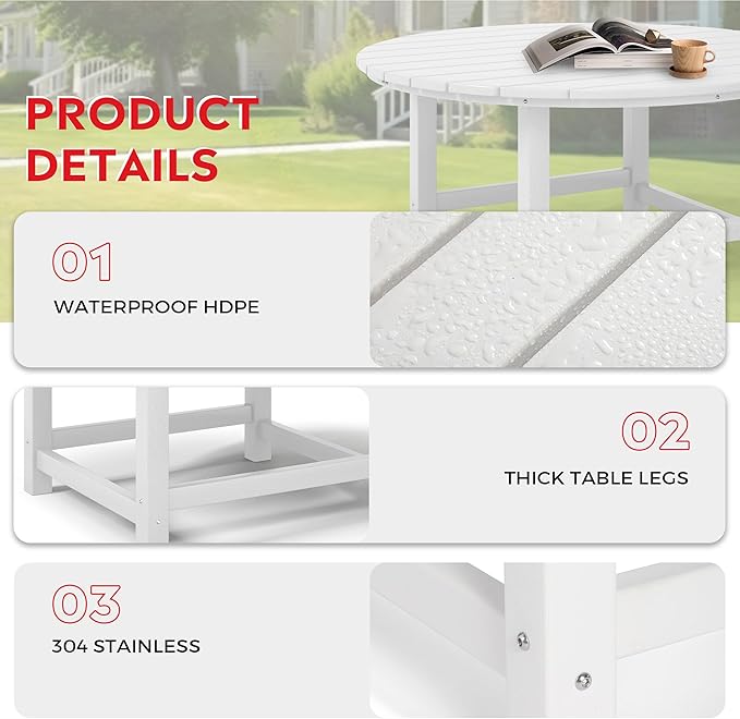 Costaelm Kids Dinner Table, Toddler Play Desk Student Desk Outdoor Childrens Picnic Tables for Children Arts & Crafts, Snack Time, Multi-Activity Table for Ages 2-8 in Home/Outside, White