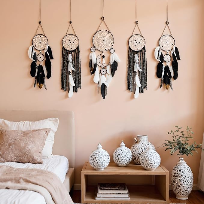 Dream Catcher Wall Decor,Large Boho Dream Catcher with Luxurious Feathers & Beads, Handmade Wall Hanging for Bedroom, Nursery, Living Room, Gift Ready for Girls & Adults (Floral)