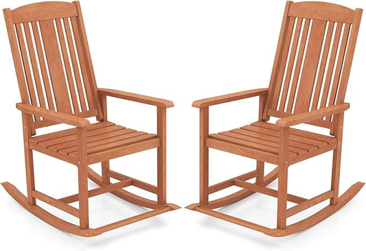 Giantex Set of 2 Outdoor Rocking Chairs, Solid Wood High Back Rocker with Slatted Seat, Wide Armrests, Oversized Porch Rocker for Patio, Backyard, Garden and Lawn, 400 LBS Weight Capacity