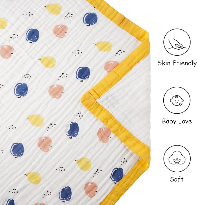 Muslin Baby Blankets, Nursery Blankets for Boys Girls, Swaddle Blankets Neutral Soft Lightweight Toddler and Kids Throw Blankets (Fruit)