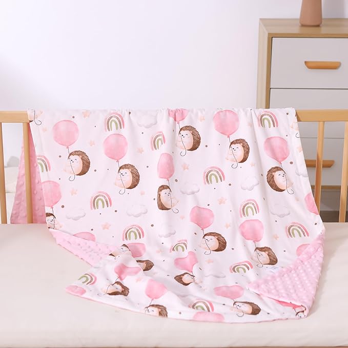 iEvolve Baby Nursery Bed Blankets Ultra Soft Double Layer Mini Blanket Minky Blanket Receiving Blankets Shower Gifts(Hedgehog,45 * 60in)