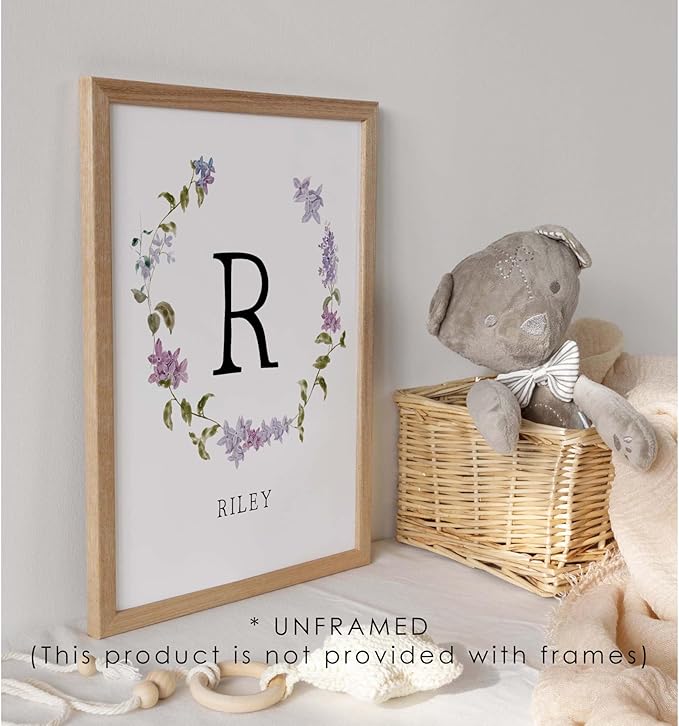 Personalized Name Flower Nursery Wall Art Prints, Crib & Nursery décor, Newborn Baby Girl Gift Present, Floral Baby Girl Room Pictures, Poster For Baby And Kids (1 Print, Flower 2)