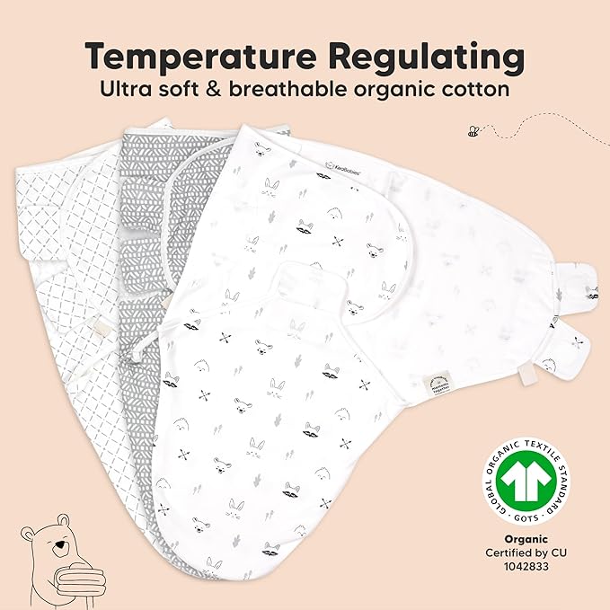 KeaBabies 3-Pack Organic Baby Swaddle Sleep Sacks - Swaddles for Newborns, Infant 3-6 Months, Baby Girls, Boys, Soft & Snug Newborn Sleep Sack, Nursery Swaddling Blankets (Nordic, L)