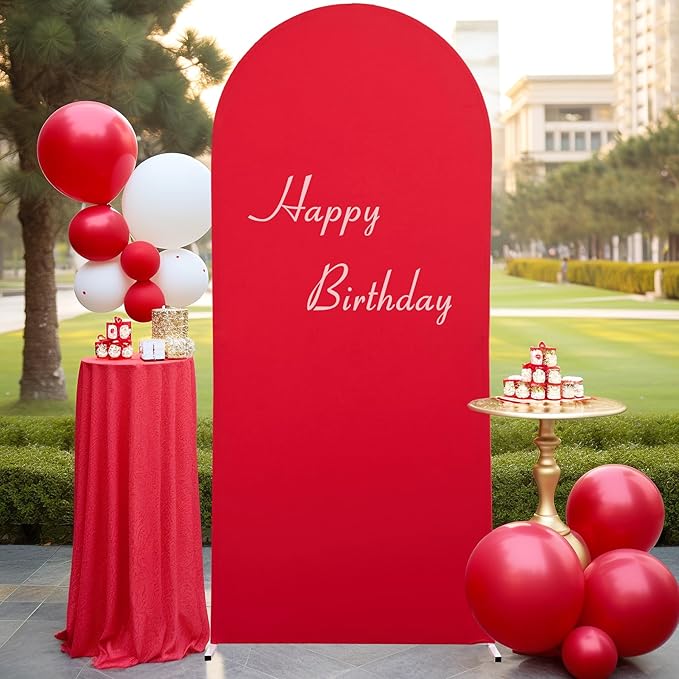 7.2FT Red Arch Backdrop Cover, Spandex Fitted Wedding Arch Stand Covers 2-Sided Round Top Chiara Stretchy Arch Backdrop Cover for Christmas Wedding Birthday Party Baby Shower Banquet Decoration