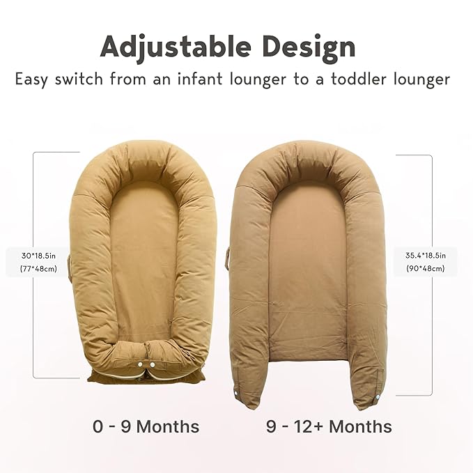 CooCooBaby Deluxe Infant Lounger, Baby Nest Cover for Baby Girls & Boys, Newborn Essentials for Baby 0-12 Months, 100% Cotton (GoldenBrown)