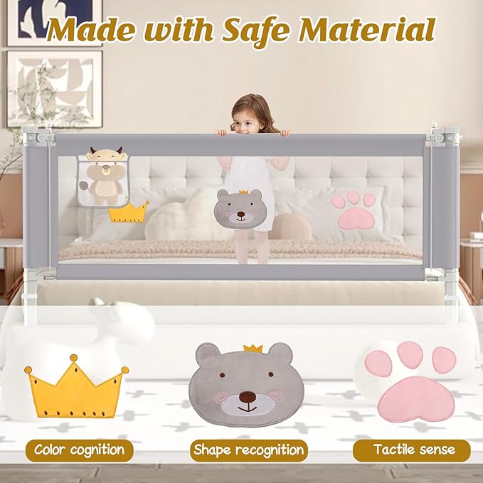Height Adjustable Bed Rail for Toddlers, Kids Safety Baby Bed Rail for Twin/Full/King/Queen Size Bed (1 Side, 82.7 Inch)