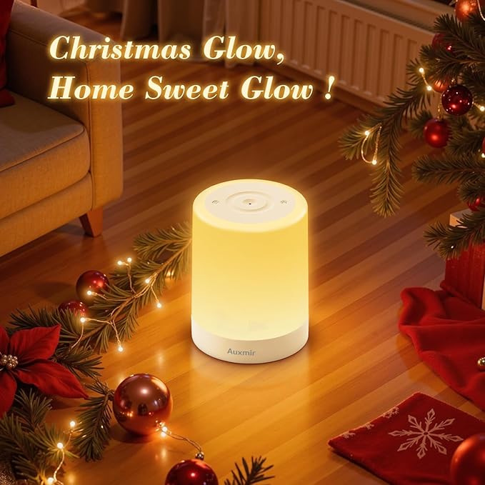Auxmir Night Light for Kids Baby, Dimmable Touch Lamp for Nursery, 11 RGB Colors 5 Brightness, Portable Rechargeable Bedside Table Lamp for Nightstand, Kids Night Light for Bedroom Living Room, White