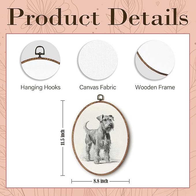 Vintage Schnauzer Oval Wall Art Framed, Retro Schnauzer Dog Oval Wall Decor, Dog Lover Gifts Hanging Canvas Prints Wall Sculptures for Farmhouse Home Living Room Decor, 8.5x11.5 Inch