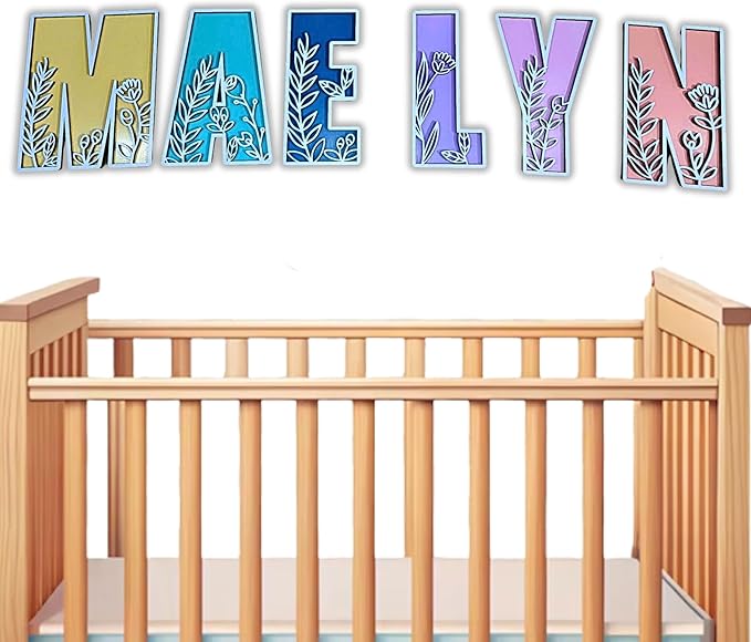 Personalized Wooden Name Sign - Custom Baby Name Signs for Nursery & Kids Room, Baby Announcement Sign, Wall Name Signs Personalized, Round Wooden Letters for Nursery Decor (Floral 3D)