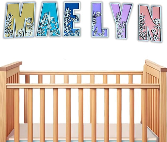 Personalized Wooden Name Sign - Custom Baby Name Signs for Nursery & Kids Room, Baby Announcement Sign, Wall Name Signs Personalized, Round Wooden Letters for Nursery Decor (Floral 3D)