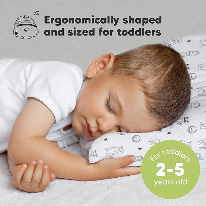 Toddler Pillow with Pillowcase - 13x18 My Little Dreamy Kids Travel Bed Pillows for Sleeping, Organic Cotton Small Pillowcase, Soft & Breathable, Machine Washable, Toddlers 2-5 years old (KeaFriends)
