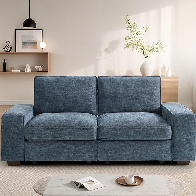 TEKAMON 73" Modular Sofa Couch with Seat Storage, Comfy 2-Seater Chenille Fabric Loveseat Sofa for Living Room, Office, Apartment W/Deep Seat, Wide Armrest,Pockets, USB Charging Removable Cover(Blue)