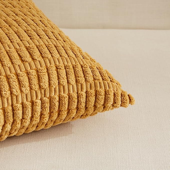 Fancy Homi 2 Packs Mustard Yellow Lumbar Decorative Throw Pillow Covers 12x24 Inch for Living Room Couch Bed, Rustic Farmhouse Boho Home Decor, Soft Striped Corduroy Rectangle Cushion Case 30x60 cm