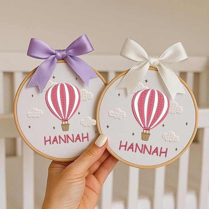 Personalized Baby Name Sign Welcome Baby Announcement Sign Newborn Baby Embroidery Hoop with Bows Baby Hospital Name Sign Custom Infant Baby Name Baby Shower Gifts (11)