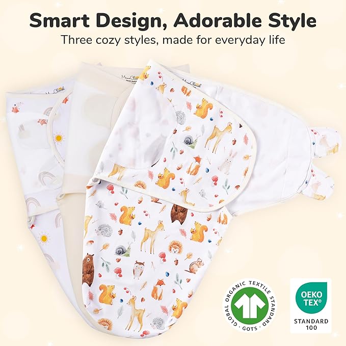 Mama Cheetah Baby Swaddle Sack, Organic Cotton Swaddle Blanket, Adjustable Swaddle Sleep Sacks, Easy Swaddles for Boy Girl 0-3 Month, Baby Essentials, 3-Pack