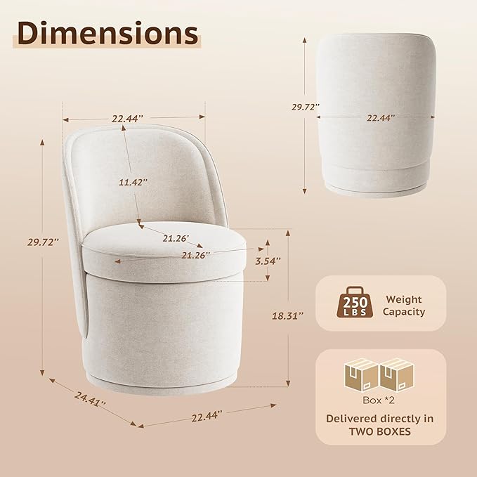 Swivel Accent Chair Set of 2, 360° Swivel Round Chair with Hidden Storage, Modern Small Barrel Armchair for Living Room/Bedroom, Beige