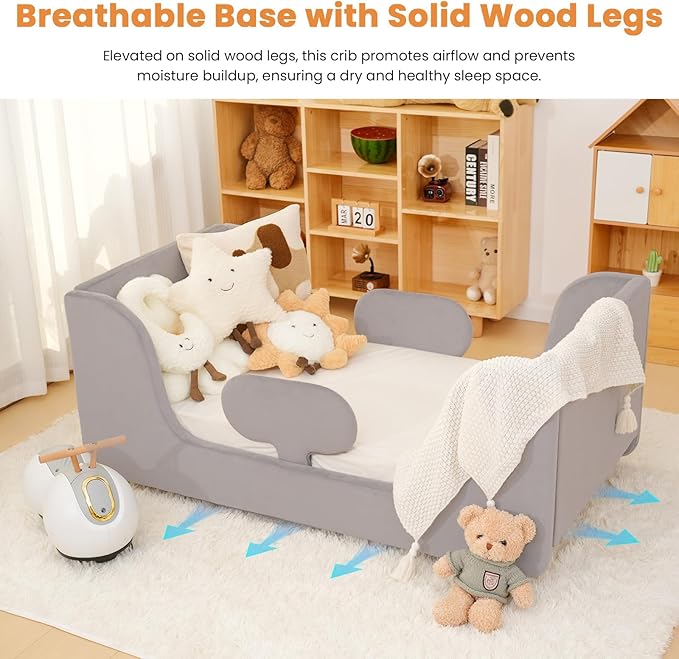 Toddler Bed, Whole Soft Padded Toddlers Floor Bed Frame, Kids Beds with Extra Safety Broad, Toddler Beds for Girls Boys Children - Standard Crib Size (Mattress NOT Included)