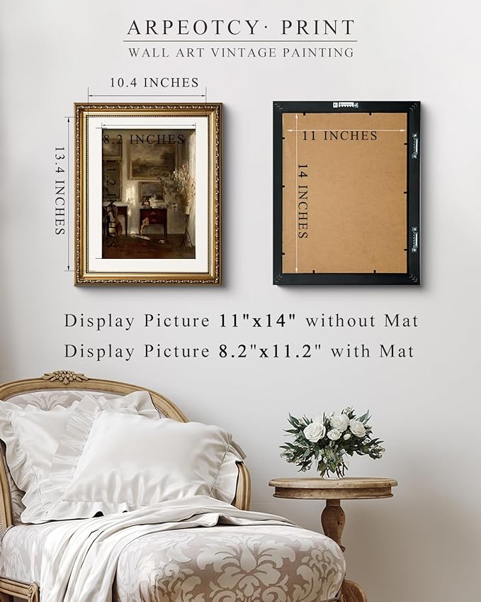 ARPEOTCY Vintage Gold Framed Wall Art, Still Life Interior Cello Landscape Paintings Victorian Farmhouse Wall Decor for Living Room Bedroom Bathroom Canvas Prints Antique Picture Frame 13x16 inch
