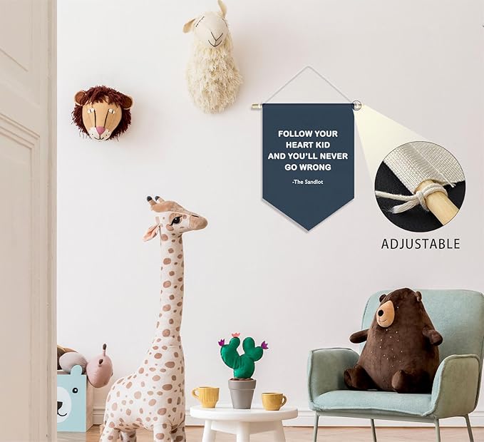 Vinatge Sports Baseball Nursery Classroom Kids Boys Playroom Decor, Inspirational Motivational Baseball Wall Decor Pennant for Baby Boy Girl Toddler Room Bedroom, Navy Blue Wall Decor, 15x11in