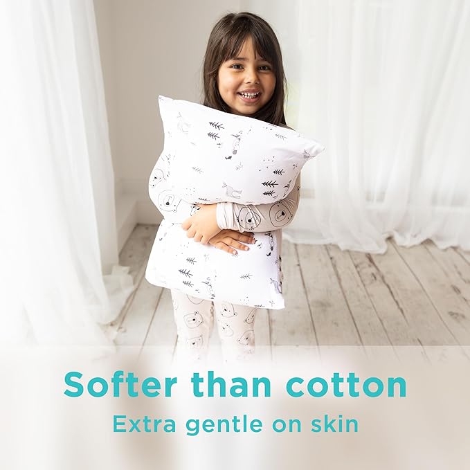 LittleHippo Toddler Pillow (13x18) with Viscose Derived from Bamboo Pillowcase - Hypoallergenic Toddler Pillow for Sleeping, Kids Pillow, Travel Pillows, Mini Pillow, Toddler Bed Pillow (Woodland)