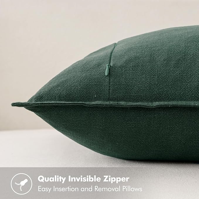MIULEE Decorative Linen Lumbar Pillow Covers 12x20 Inch Dark Green Boho Farmhouse Neutral Couch Throw Pillows for Bed Pack of 2 Accent Modern Pillowcase Sofa Livingroom Home Decor