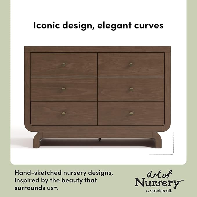 Storkcraft Santorini 6 Drawer Double Dresser (Hazelnut) - GREENGUARD Gold Certified, Interlocking Drawer System, Dresser Drawer Organizer for Kids Bedroom